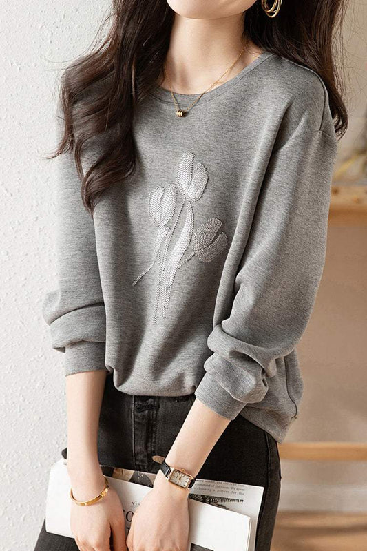 Annabelle | Round neck flower sequin sweatshirt